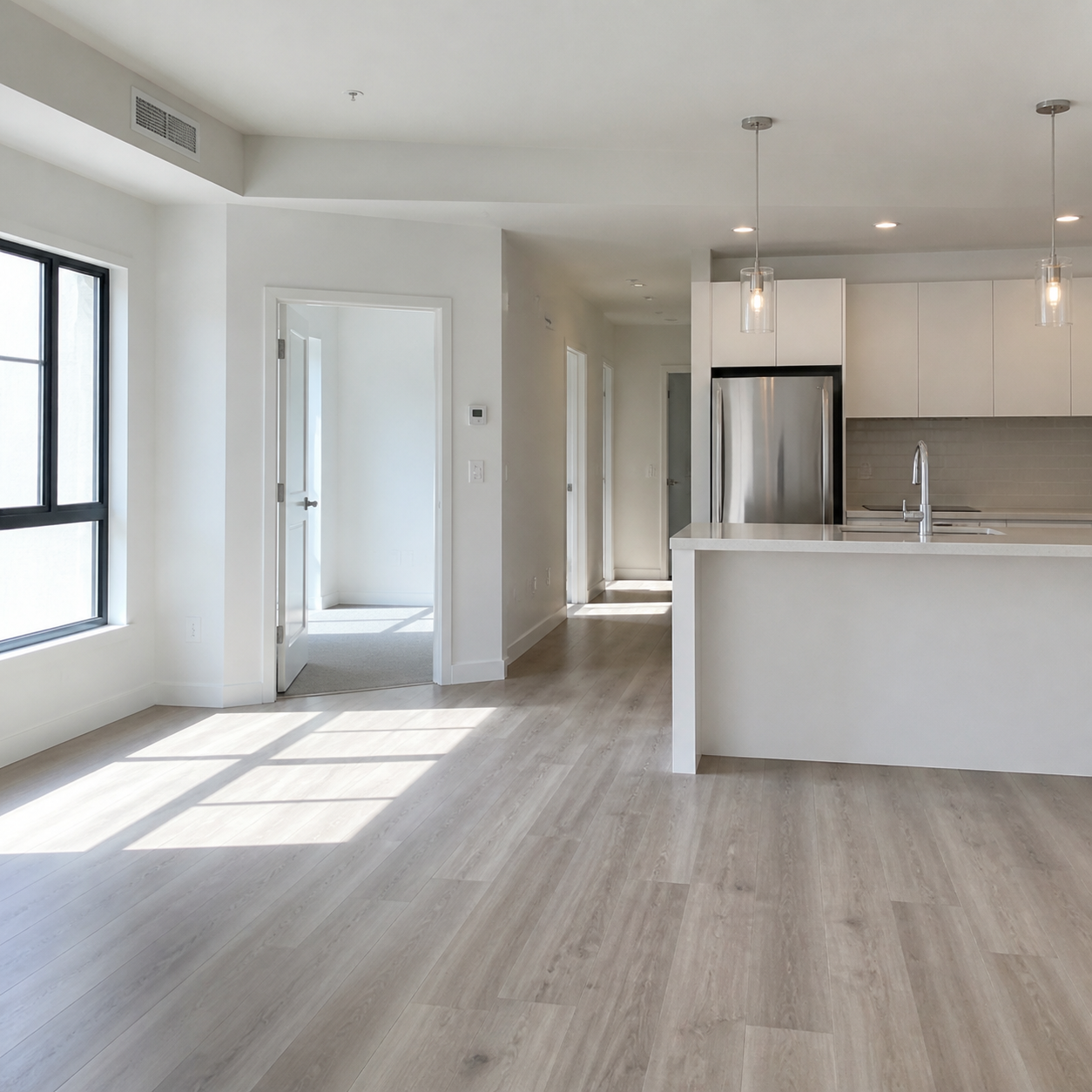 Empty bright apartment after move-out cleaning