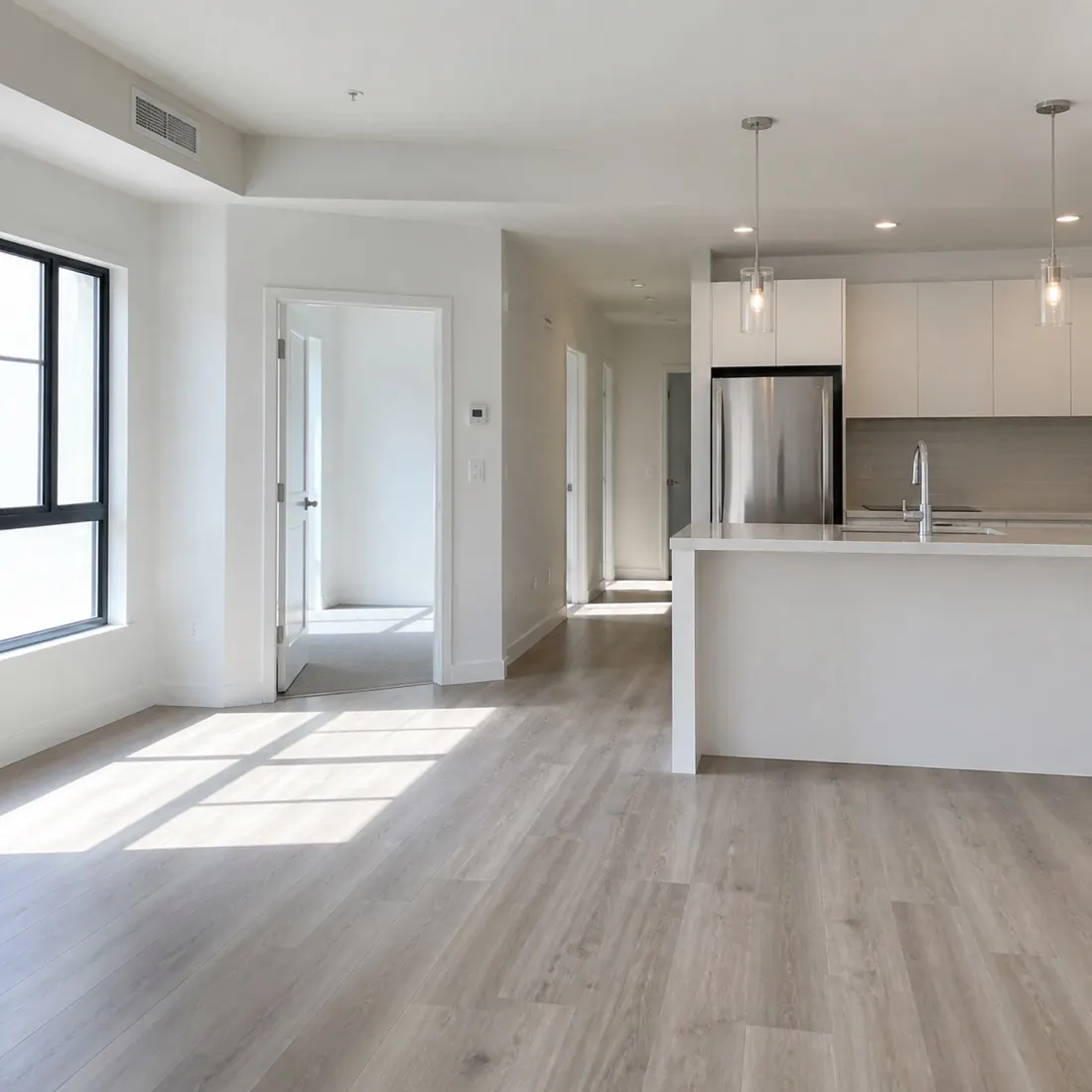 Empty bright apartment after move-out cleaning